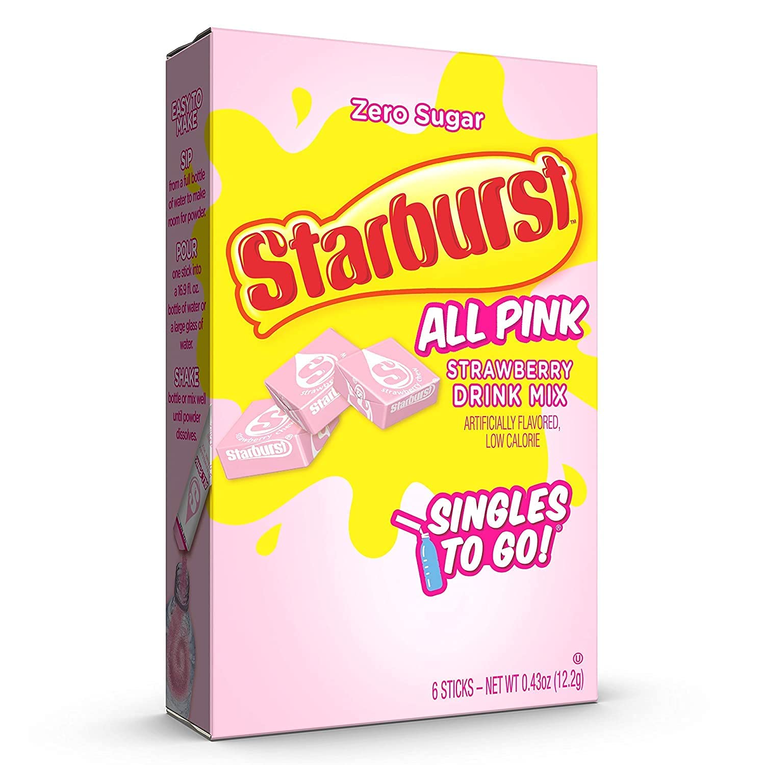 Starburst Singles To Go Powdered Drink Mix， All Pink Strawberry， 3 Boxes with 6 Packets Each - 18 Total Servings， Sugar-Free Drink Powder， Just Add Water， 6 count (Pack of 3) - Image 2